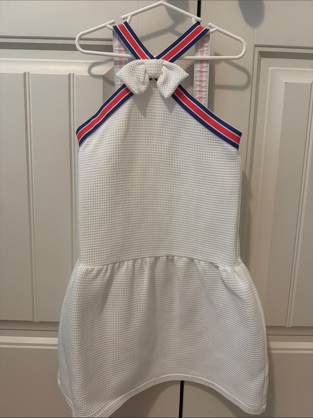 Janie and Jack White Halter Dress with Red and Blue Trim